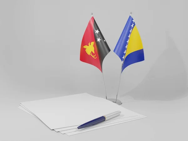 Bosnia Herzegovina Papua New Guinea Agreement Flags White Background Render — Stock Photo, Image