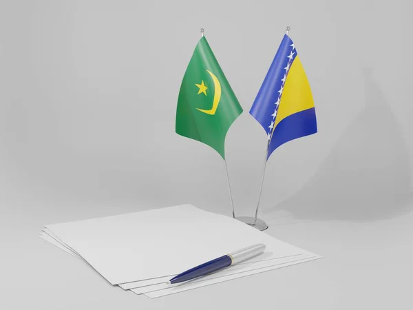 Bosnie Herzégovine Drapeaux Accord Mauritanie Fond Blanc Render — Photo