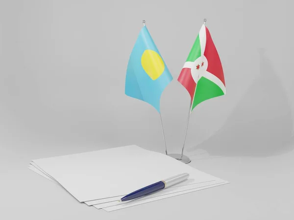 Burundi Bandeiras Acordo Palau Fundo Branco Render — Fotografia de Stock