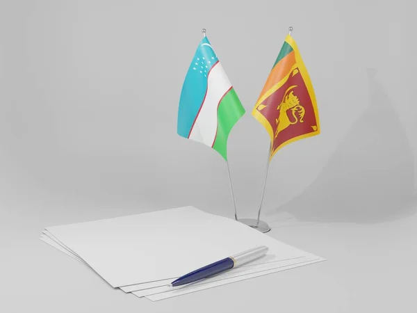 Sri Lanka Banderas Del Acuerdo Uzbekistán Fondo Blanco Render — Foto de Stock