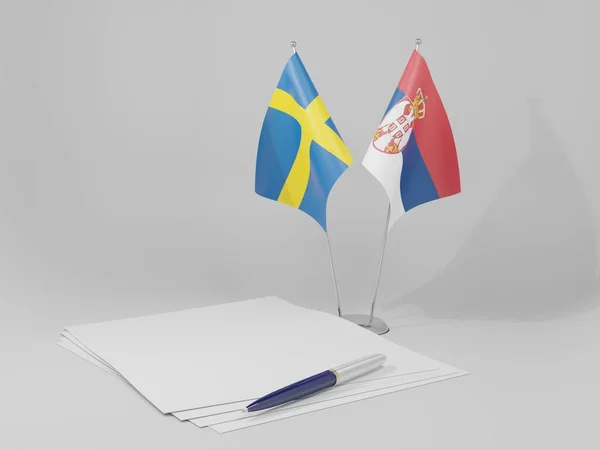 Serbia Sweden Agreement Flags White Background Render — стокове фото