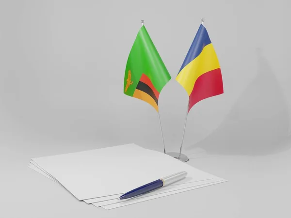 Tchad Drapeaux Accord Zambie Fond Blanc Render — Photo