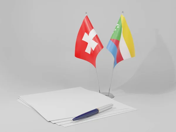 Κομόρες Ελβετία Συμφωνία Σημαίες Λευκό Φόντο Render — Φωτογραφία Αρχείου