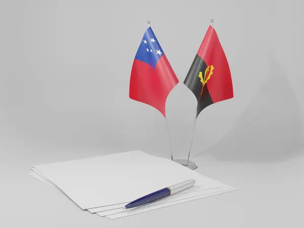 Σημαίες Συμφωνίας Αγκόλα Σαμόα Λευκό Φόντο Render — Φωτογραφία Αρχείου