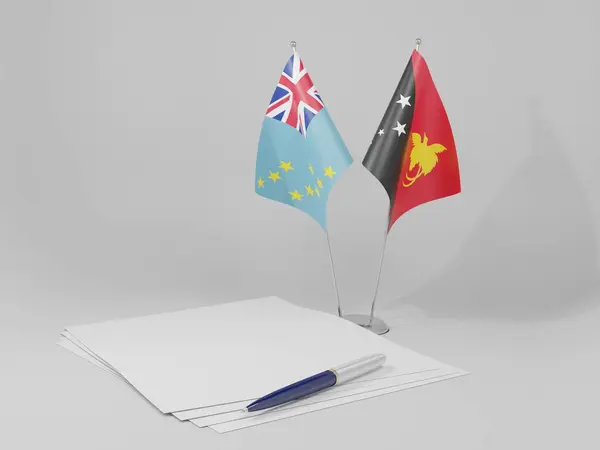 Papua New Guinea Tuvalu Agreement Flags White Background Render — Stock Photo, Image