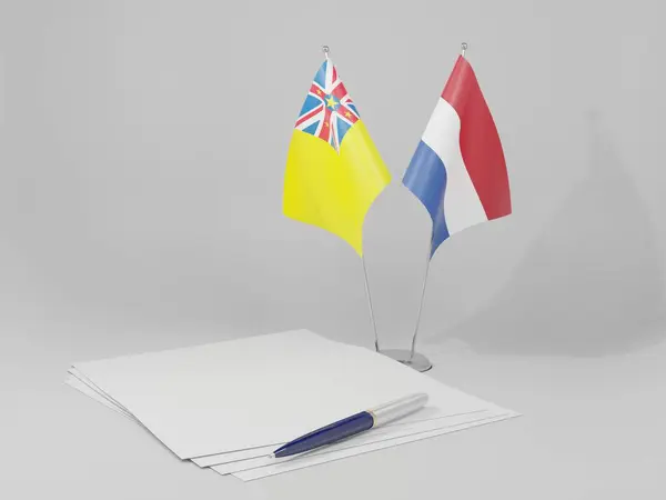 Paesi Bassi Bandiere Niue Agreement Sfondo Bianco Render — Foto Stock