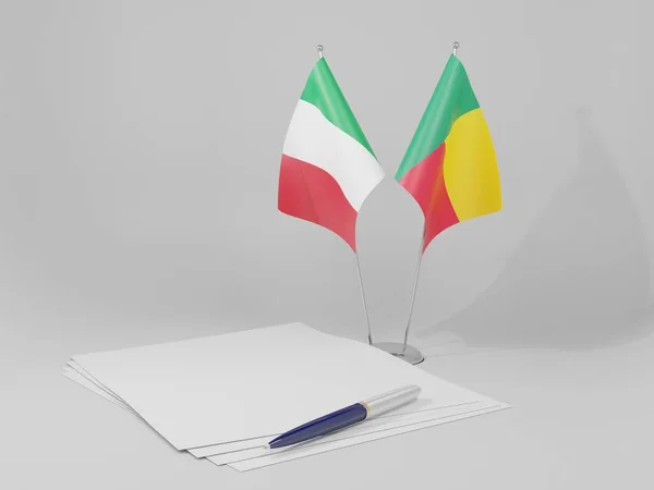 Bandiere Accordo Benin Italia Sfondo Bianco Render — Foto Stock