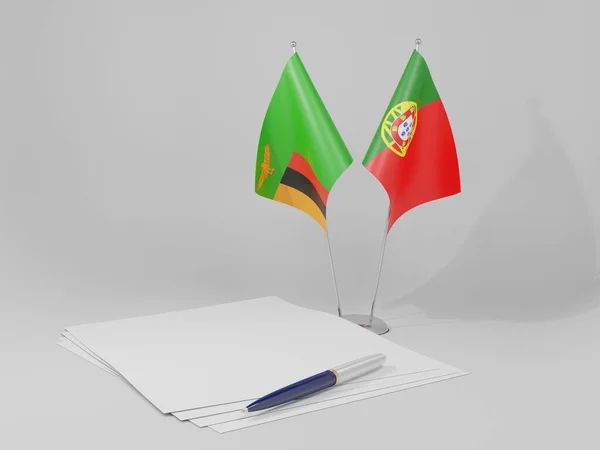 Portugal Drapeaux Accord Zambie Fond Blanc Render — Photo