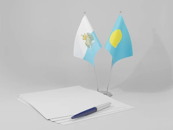 Palau Banderas Del Acuerdo San Marino Fondo Blanco Render —  Fotos de Stock