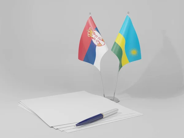 Rwanda Serbia Agreement Flags White Background Render — Stock Photo, Image