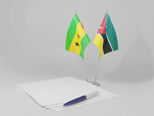 Mozambique Sao Tomé Principe Overeenkomst Vlaggen Witte Achtergrond Render — Stockfoto