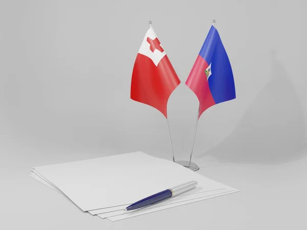 Haiti Bandiere Dell Accordo Tonga Sfondo Bianco Render — Foto Stock