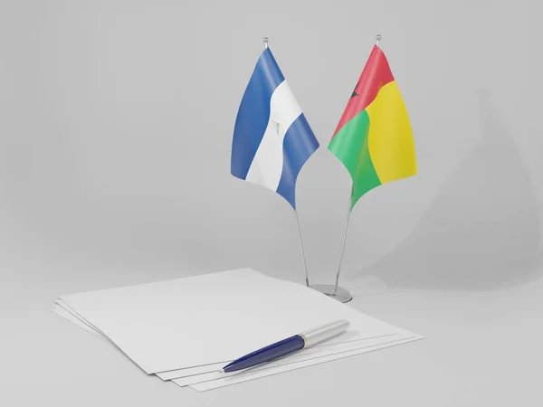 Guinea Bissau Banderas Del Acuerdo Nicaragua Fondo Blanco Render —  Fotos de Stock