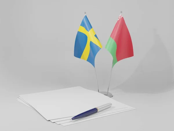 Bielorrússia Suécia Bandeiras Acordo Fundo Branco Render — Fotografia de Stock