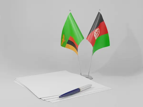 Afeganistão Bandeiras Acordo Zâmbia Fundo Branco Render — Fotografia de Stock