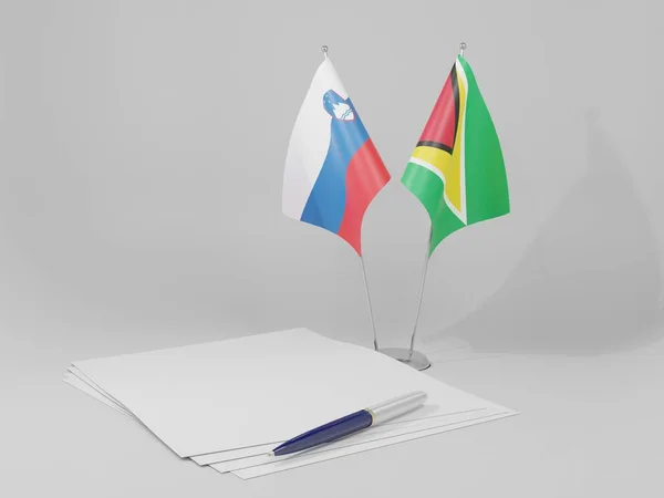 Guyana Slovenia Agreement Flags White Background Render — Stock Photo, Image