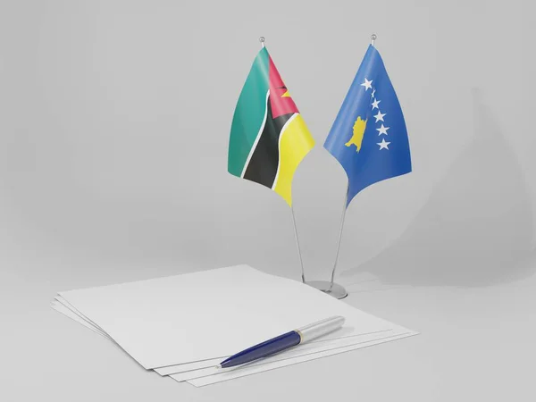 Kosovo Bandiere Accordo Mozambico Sfondo Bianco Render — Foto Stock