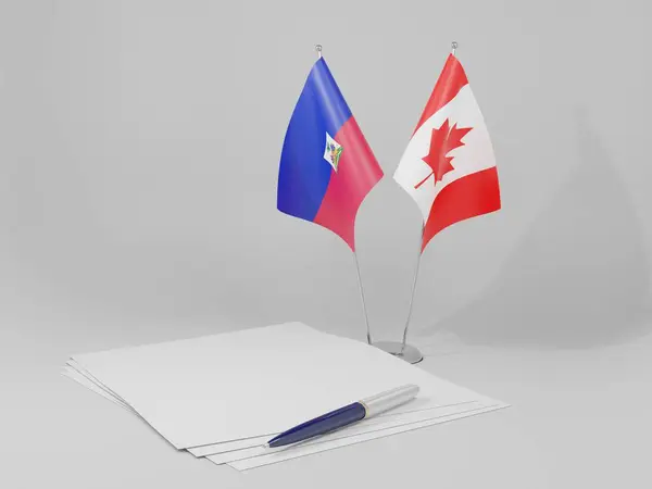 Canadá Banderas Del Acuerdo Haití Fondo Blanco Render — Foto de Stock