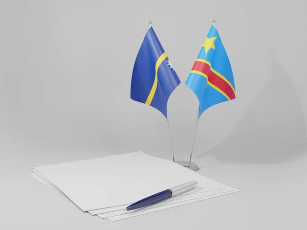 Kongo Demokratik Cumhuriyeti Nauru Anlaşması Bayrakları Beyaz Arkaplan Render — Stok fotoğraf