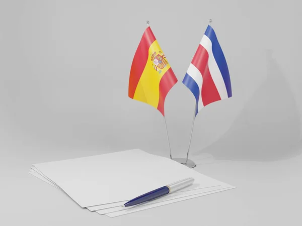 Kostarika Španělsko Dohody Vlajky Bílé Pozadí Vykreslení — Stock fotografie