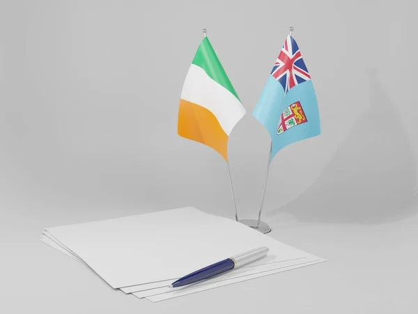 Φίτζι Ιρλανδία Συμφωνία Σημαίες Λευκό Φόντο Render — Φωτογραφία Αρχείου