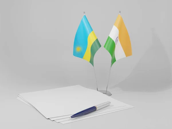 India Rwanda Agreement Flags White Background Render — Stock Photo, Image