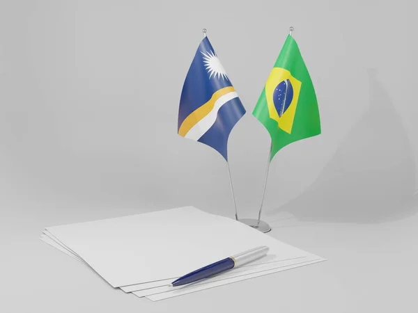 Brazílie Marshallovy Ostrovy Dohody Vlajky Bílé Pozadí Vykreslování — Stock fotografie