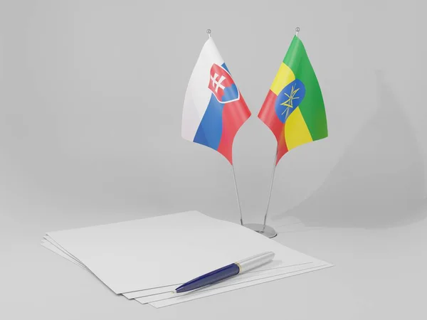 Ethiopia Slovakia Agreement Flags White Background Render — Stock Photo, Image