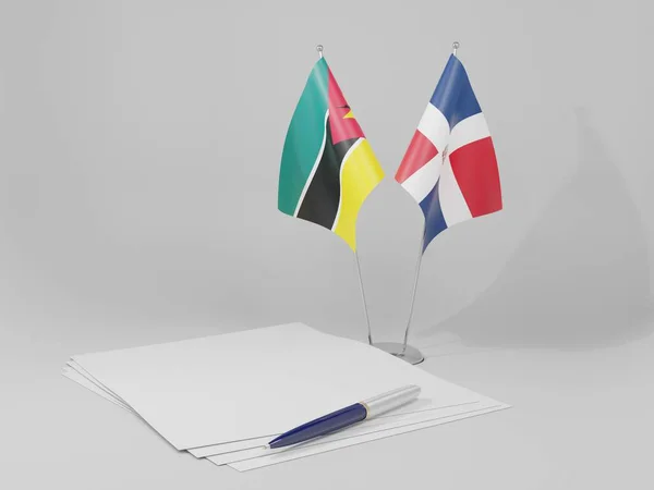 Δομινικανή Δημοκρατία Μοζαμβίκη Σημαίες Συμφωνία Λευκό Φόντο Render — Φωτογραφία Αρχείου