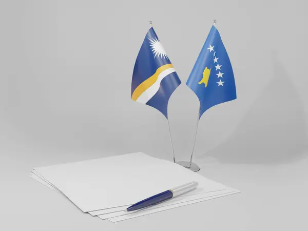 Kosovo Drapeaux Accord Des Îles Marshall Fond Blanc Render — Photo