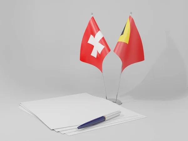 Timor Oriental Banderas Del Acuerdo Suiza Fondo Blanco Render —  Fotos de Stock