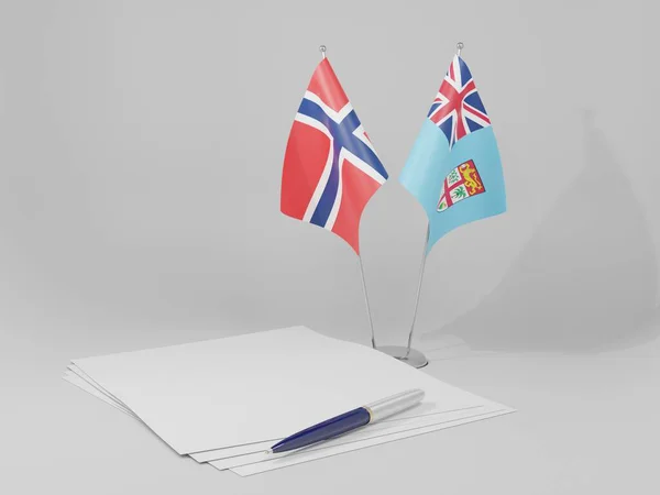 Bandeiras Acordo Fiji Noruega Fundo Branco Renderização — Fotografia de Stock