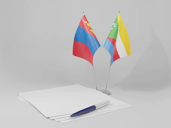 Κομόρες Μογγολία Σημαίες Συμφωνία Λευκό Φόντο Render — Φωτογραφία Αρχείου