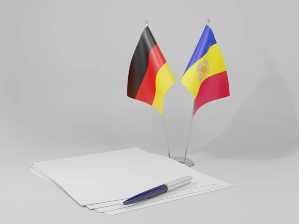 Ανδόρα Γερμανία Συμφωνία Σημαίες Λευκό Φόντο Render — Φωτογραφία Αρχείου