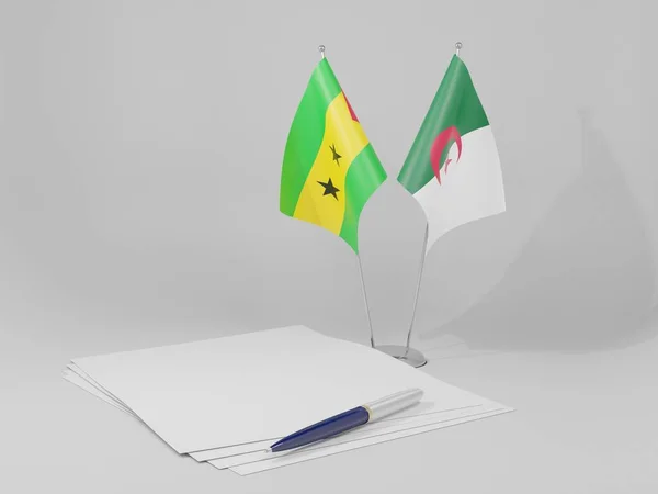 Algéria Sao Tomé Príncipe Megállapodás Zászlók Fehér Háttér Render — Stock Fotó
