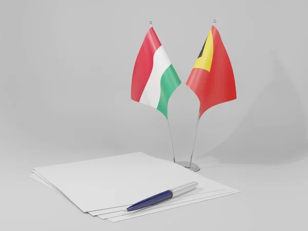 Timor Oriental Banderas Del Acuerdo Hungría Fondo Blanco Render —  Fotos de Stock