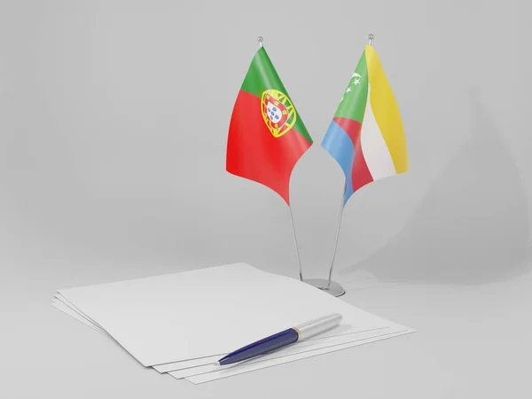 Comore Bandiere Dell Accordo Portogallo Sfondo Bianco Render — Foto Stock