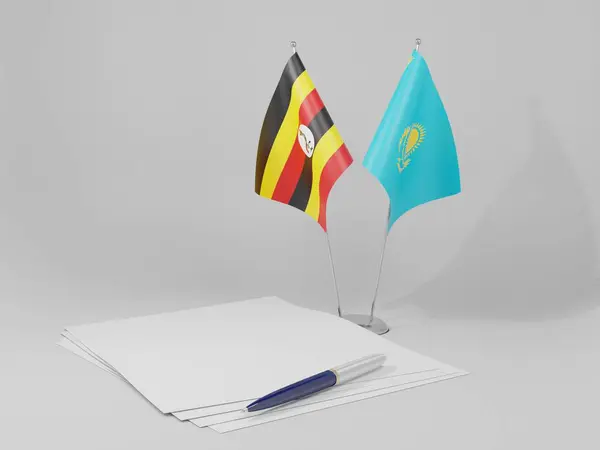 Kasachstan Uganda Abkommen Flaggen Weißer Hintergrund Render — Stockfoto