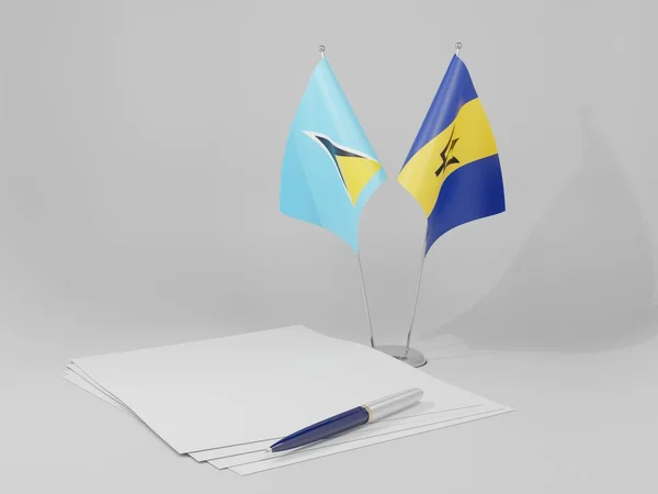 Μπαρμπάντος Σημαίες Συμφωνία Της Αγίας Λουκίας Λευκό Φόντο Render — Φωτογραφία Αρχείου