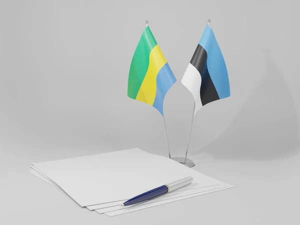 Estonie Drapeaux Accord Gabon Fond Blanc Render — Photo