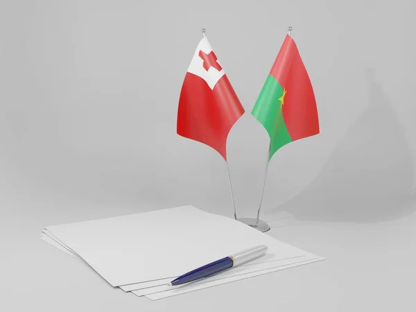 Burkina Faso Tonga Banderas Acuerdo Fondo Blanco Render —  Fotos de Stock