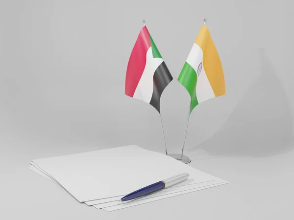 India Sudan Agreement Flags White Background Render — стокове фото