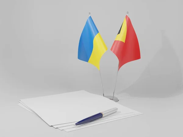 East Timor Ukraine Agreement Flags White Background Render — Stock Photo, Image