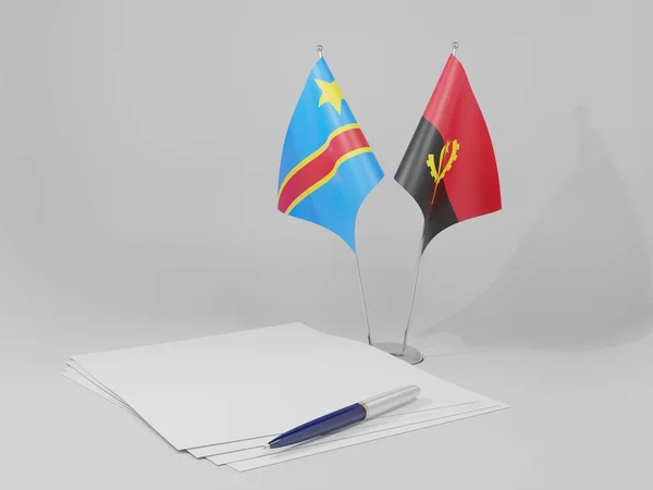 Overeenkomst Tussen Angola Democratische Republiek Congo Vlaggen Witte Achtergrond Render — Stockfoto