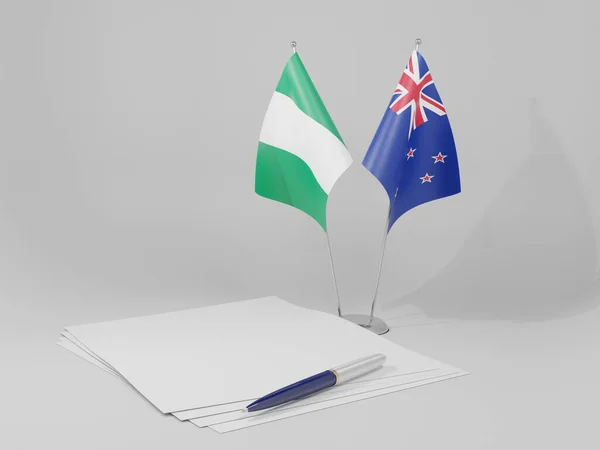 Nuova Zelanda Bandiere Dell Accordo Nigeria Sfondo Bianco Render — Foto Stock