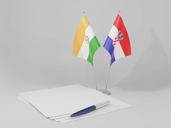 Croácia Índia Acordo Bandeiras Fundo Branco Render — Fotografia de Stock