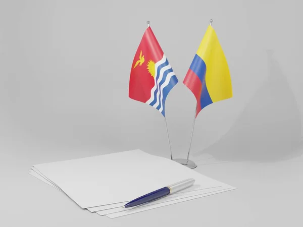 Kolumbie Vlajky Kiribati Dohody Bílé Pozadí Vykreslování — Stock fotografie