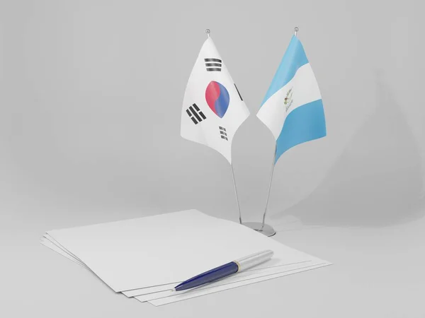 Gwatemala Korea Południowa Flagi Umowy Białe Tło Render — Zdjęcie stockowe