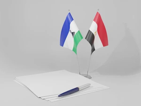 Egipto Banderas Del Acuerdo Lesotho Fondo Blanco Render — Foto de Stock
