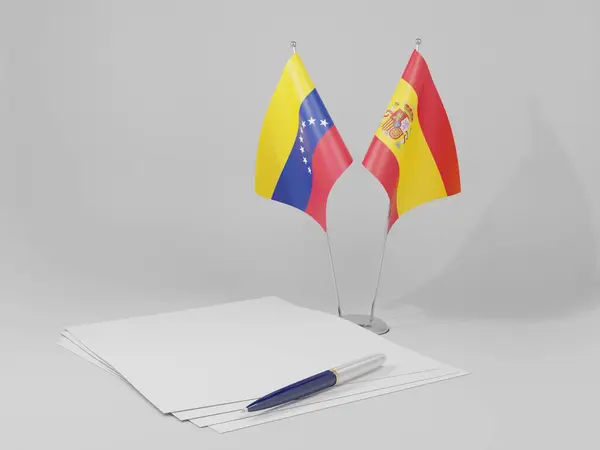 西班牙 委内瑞拉协定旗帜 白色背景 3D渲染 — 图库照片